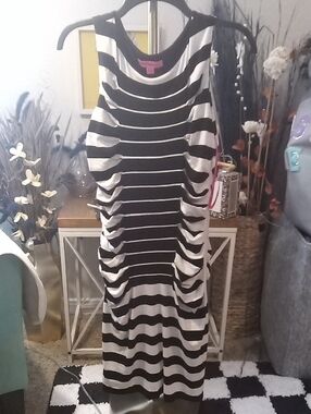 Betsey Johnson Black and White Striped Midi Dress